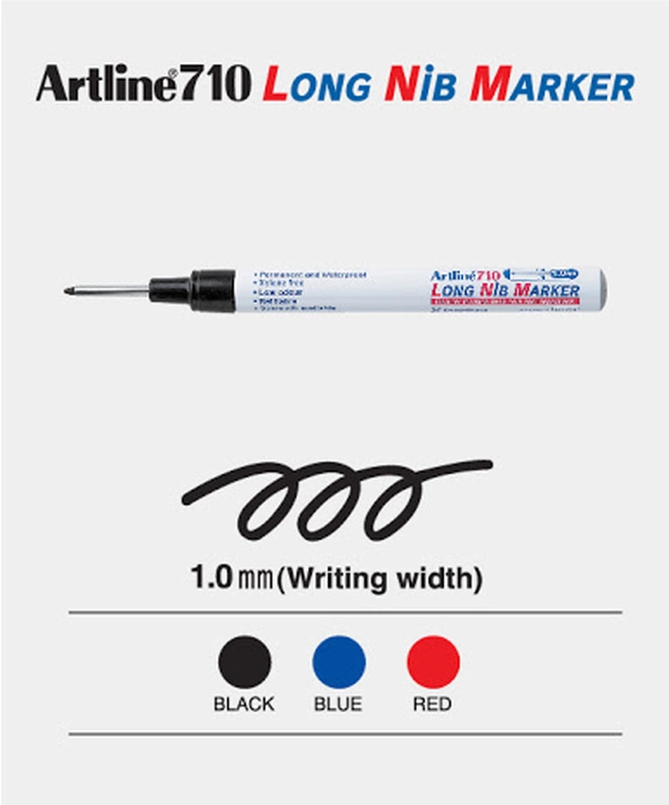 Artline Long Nib Permanent Marker EK710 Tip Size 1.0mm - 1 DOZEN -  JCRAFTSTATION